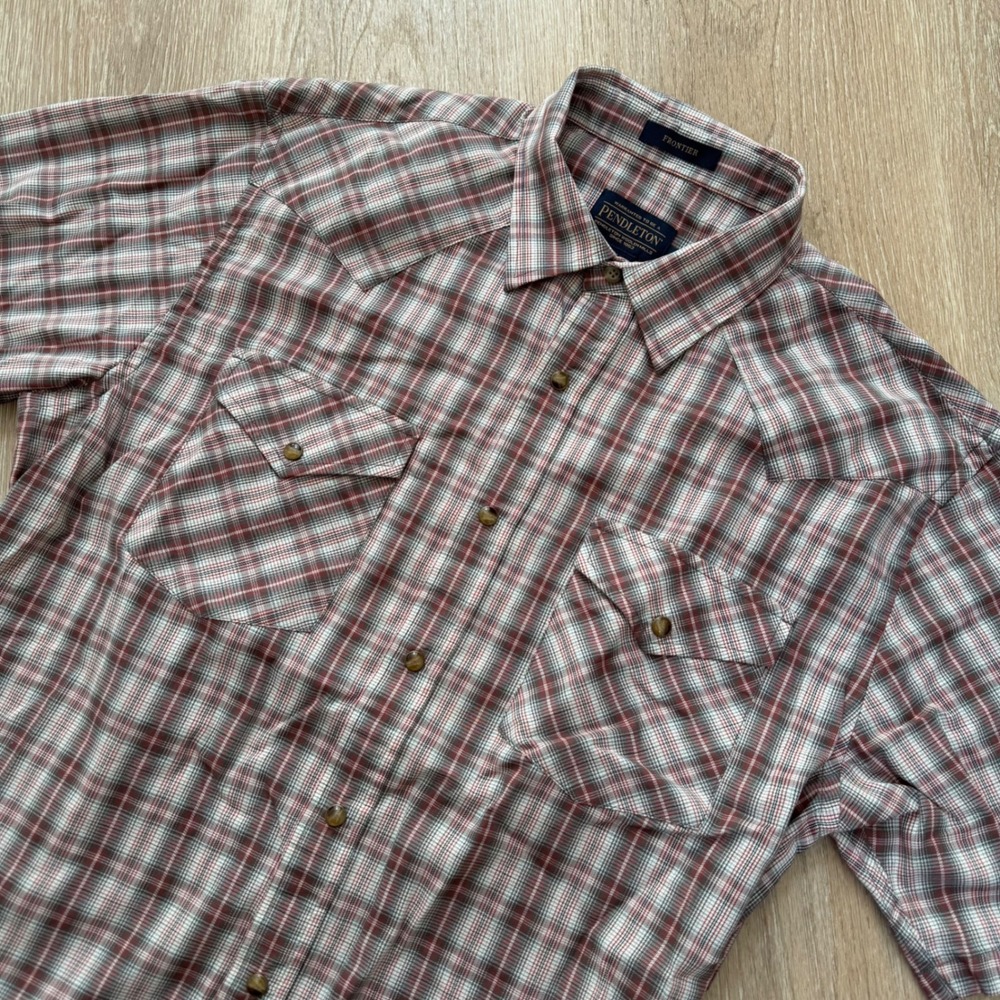 Pendleton Frontier Western Shirt Mens Large Red Plaid Short Sleeve Pearl Snap